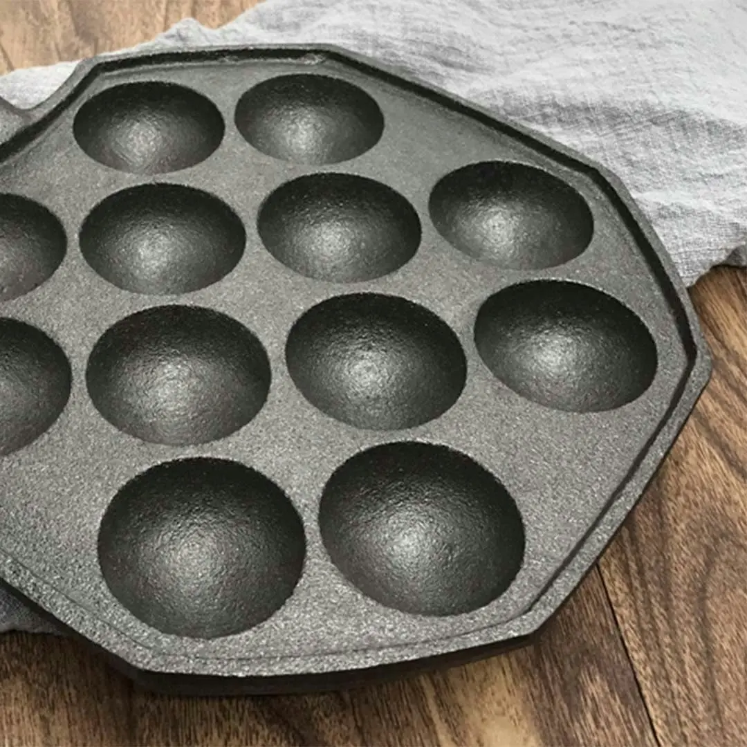 Soga 18CM Cast Iron Takoyaki Fry Pan Octopus Balls Maker 12 Hole Cavities Grill Mold