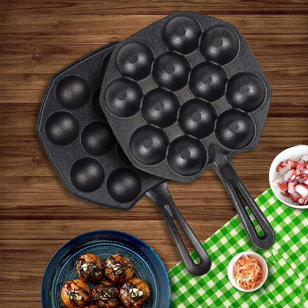 Soga 18CM Cast Iron Takoyaki Fry Pan Octopus Balls Maker 12 Hole Cavities Grill Mold