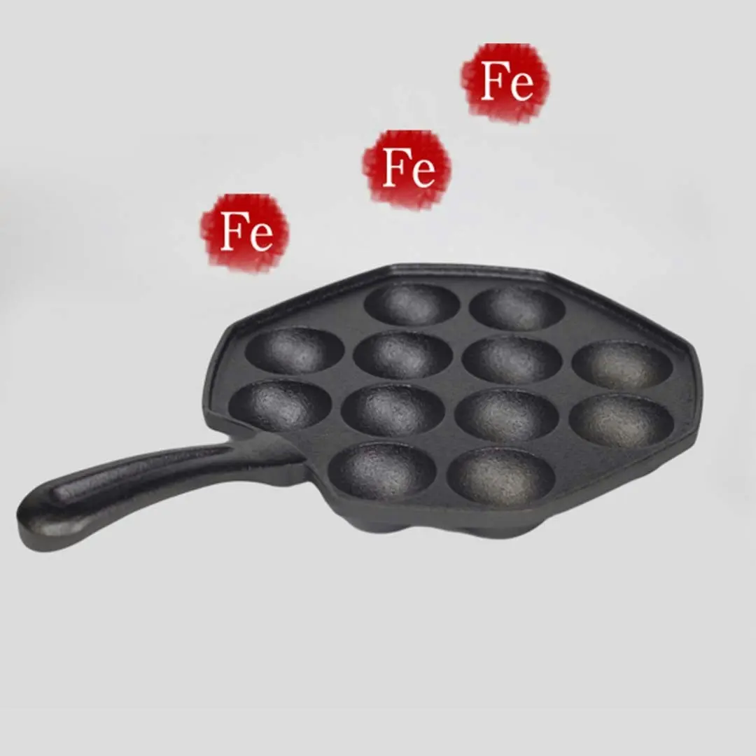 Soga 18CM Cast Iron Takoyaki Fry Pan Octopus Balls Maker 12 Hole Cavities Grill Mold