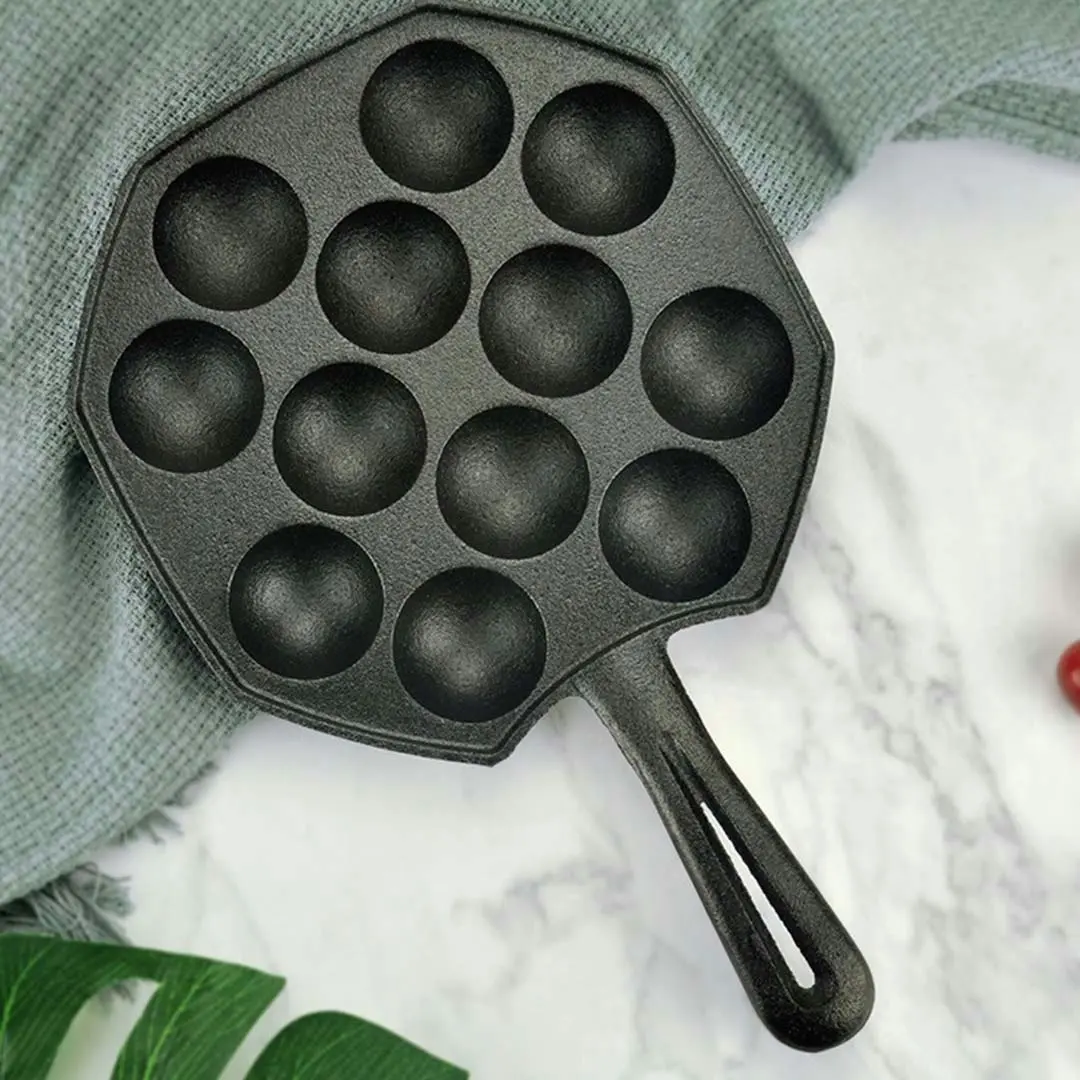 Soga 18CM Cast Iron Takoyaki Fry Pan Octopus Balls Maker 12 Hole Cavities Grill Mold