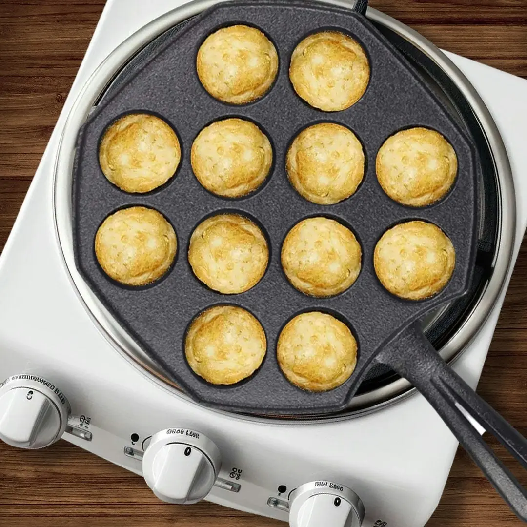 Soga 18CM Cast Iron Takoyaki Fry Pan Octopus Balls Maker 12 Hole Cavities Grill Mold