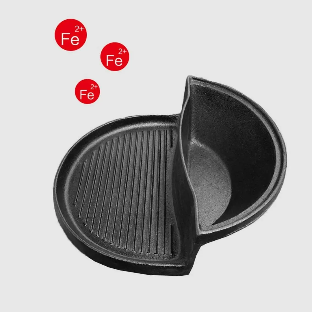 Soga 2 in 1 Cast Iron Ribbed Fry Pan Skillet Griddle BBQ and Steamboat Hot Pot