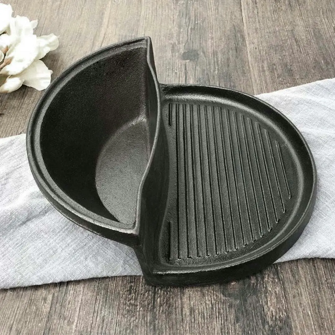 Soga 2 in 1 Cast Iron Ribbed Fry Pan Skillet Griddle BBQ and Steamboat Hot Pot