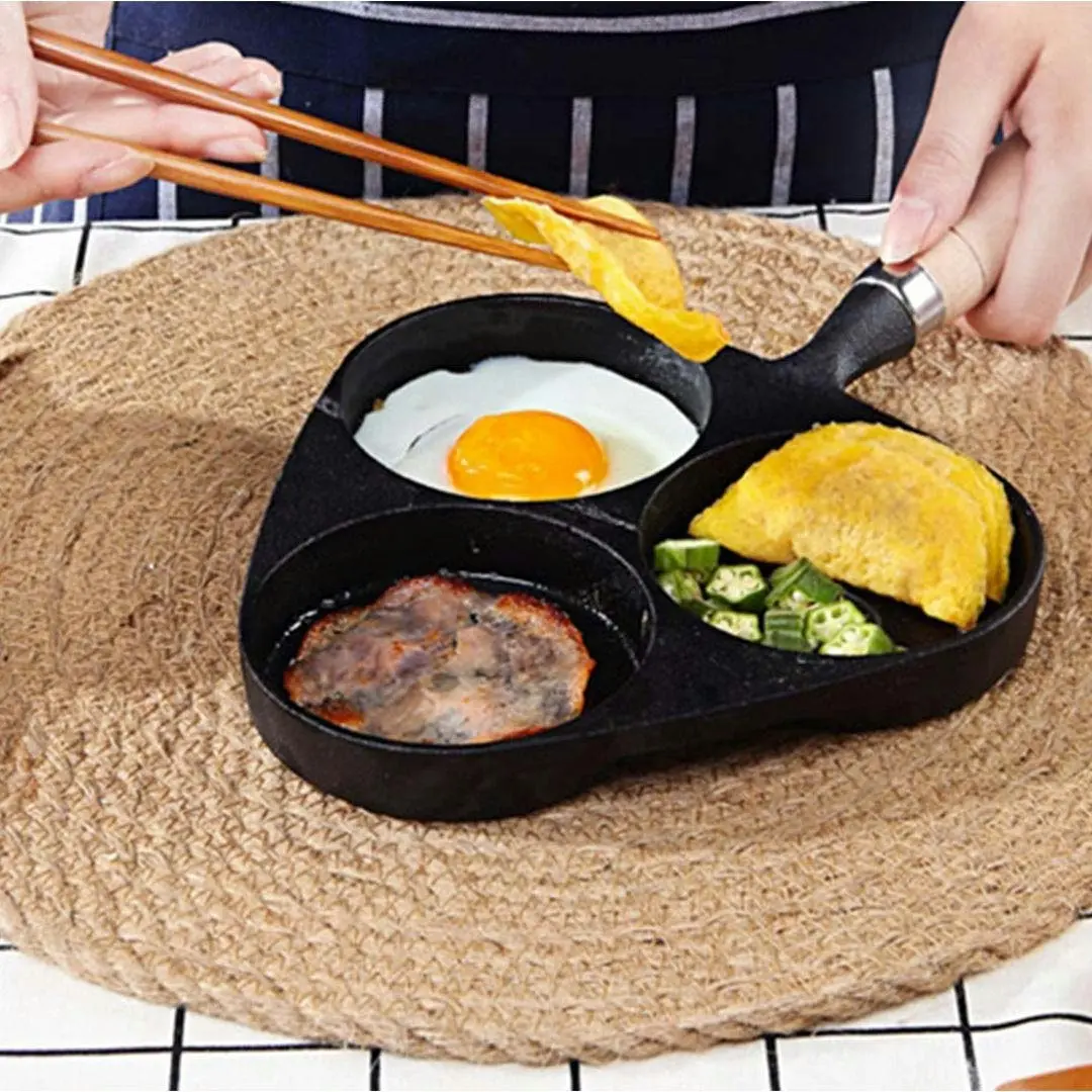 Soga 3 Mold Cast Iron Breakfast Fried Egg Pancake Omelette Fry Pan