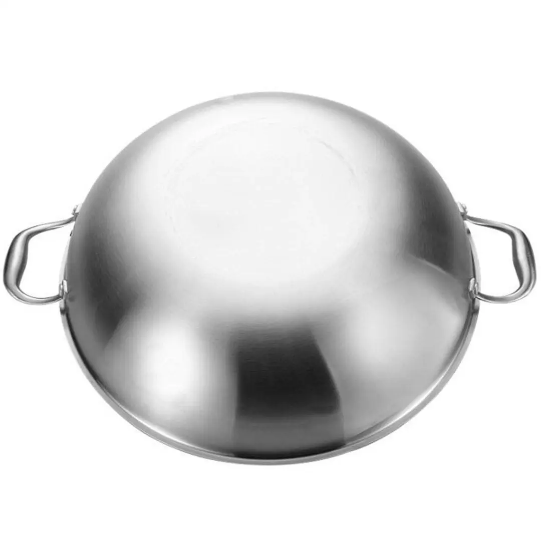 Soga 3-Ply 38cm Stainless Steel Double Handle Wok Frying Fry Pan Skillet with Lid