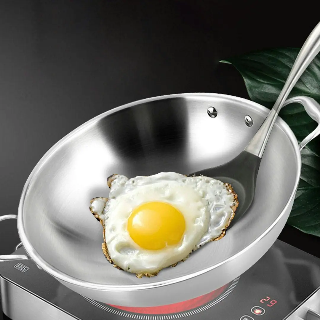 Soga 3-Ply 38cm Stainless Steel Double Handle Wok Frying Fry Pan Skillet with Lid