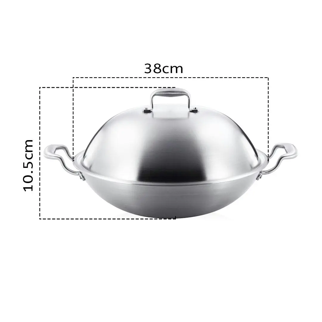 Soga 3-Ply 38cm Stainless Steel Double Handle Wok Frying Fry Pan Skillet with Lid