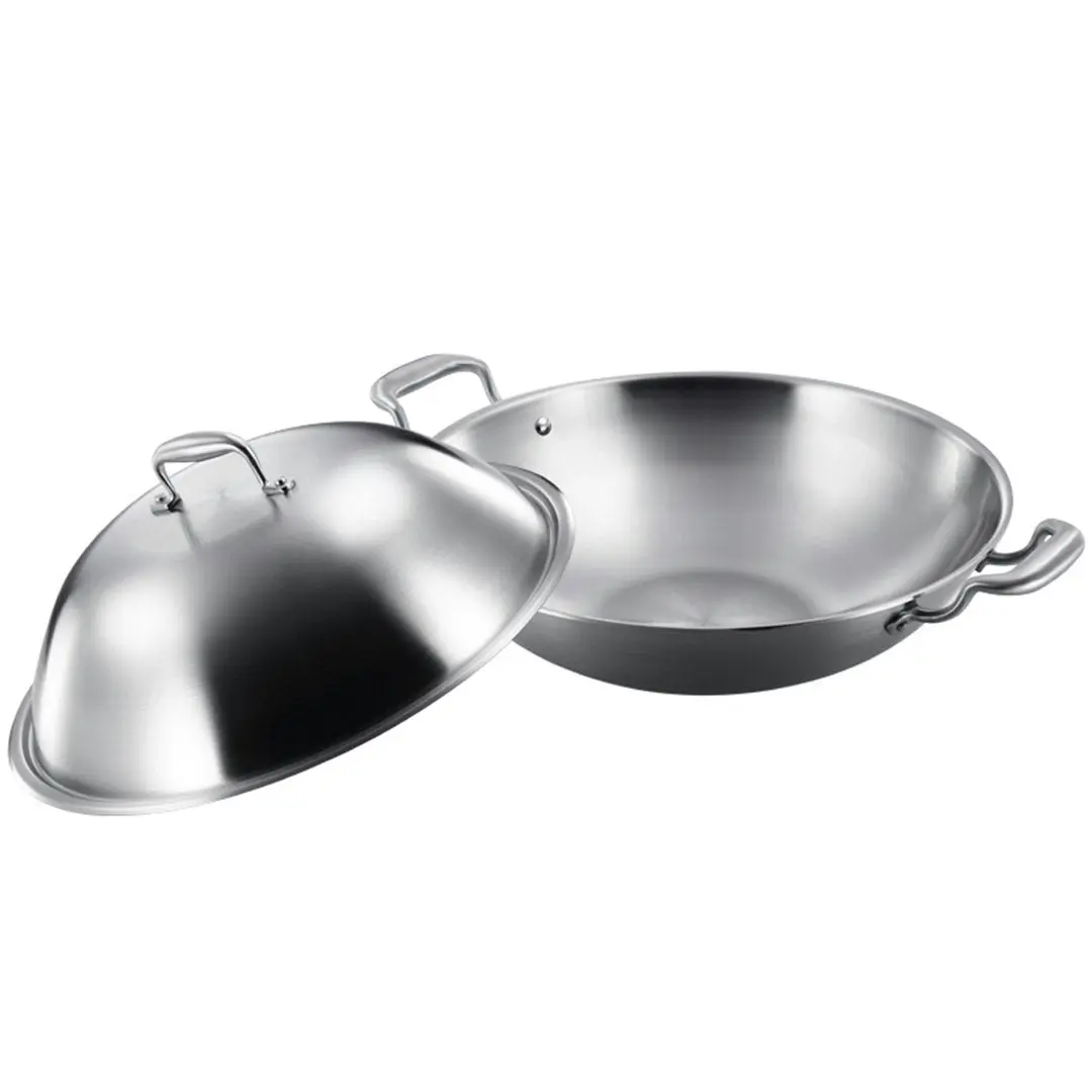 Soga 3-Ply 42cm Stainless Steel Double Handle Wok Frying Fry Pan Skillet with Lid