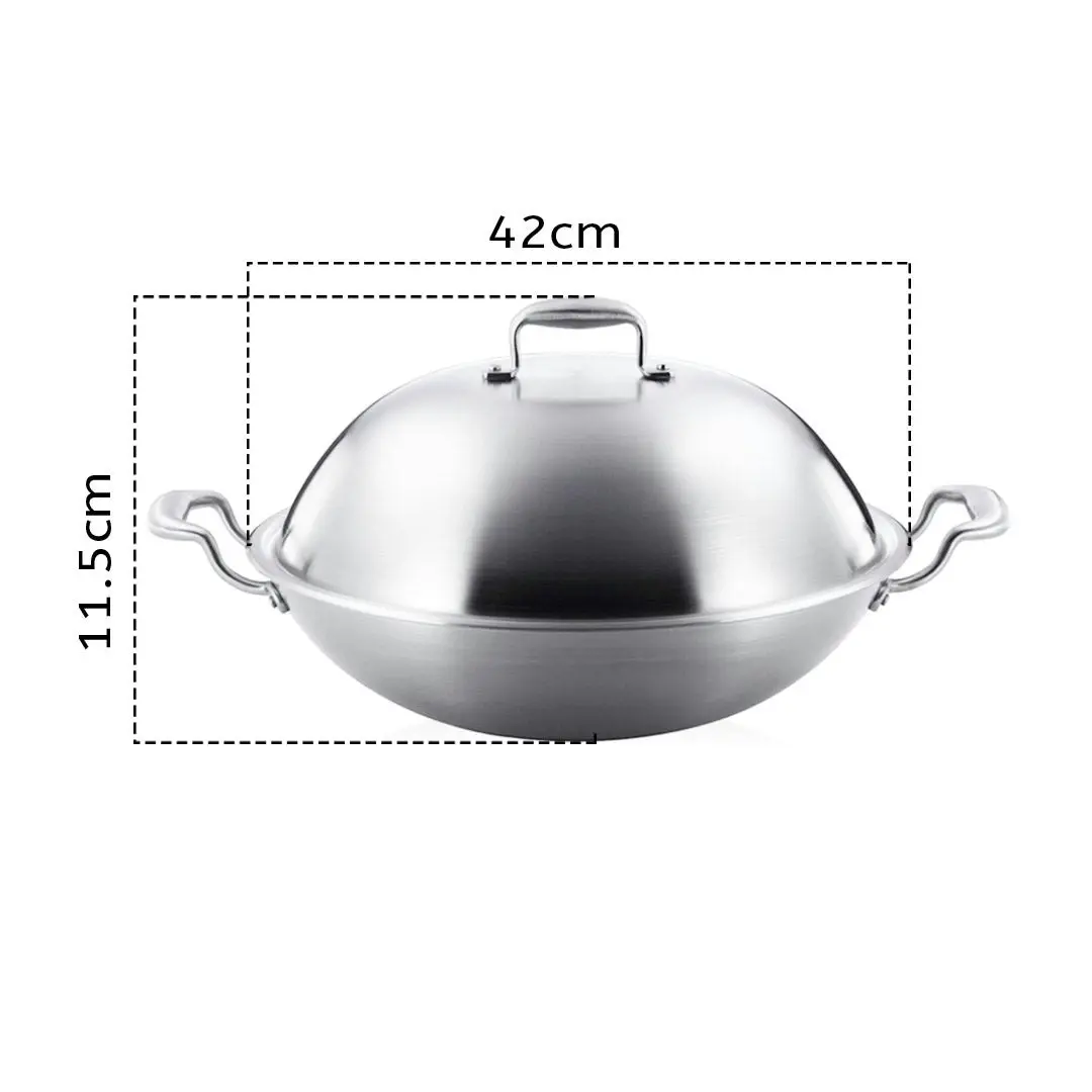 Soga 3-Ply 42cm Stainless Steel Double Handle Wok Frying Fry Pan Skillet with Lid