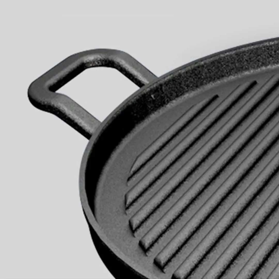 Soga 30cm Ribbed Cast Iron Frying Pan Skillet Coating Steak Sizzle Platter