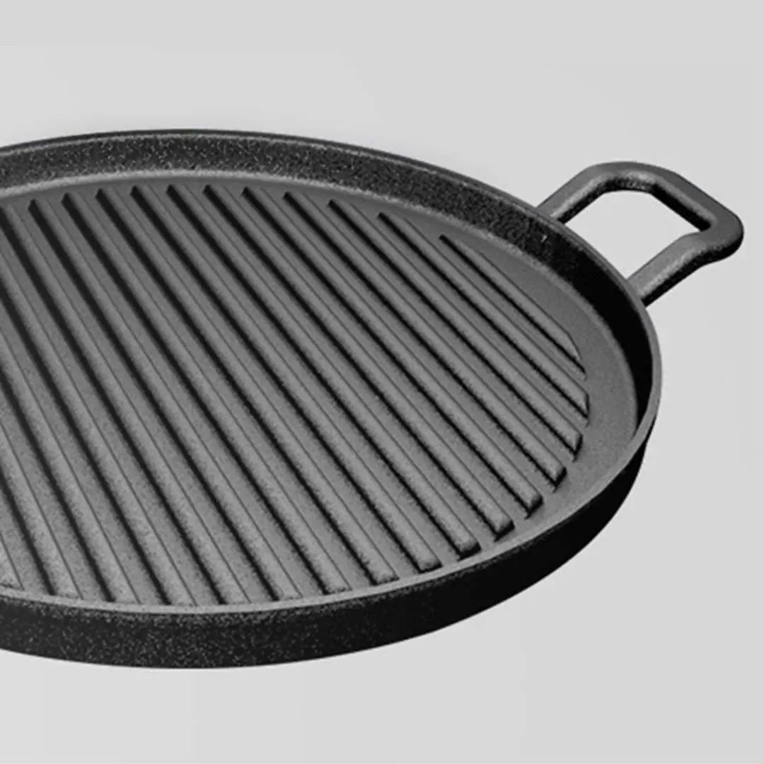 Soga 30cm Ribbed Cast Iron Frying Pan Skillet Coating Steak Sizzle Platter