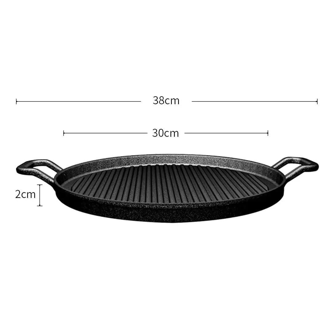 Soga 30cm Ribbed Cast Iron Frying Pan Skillet Coating Steak Sizzle Platter