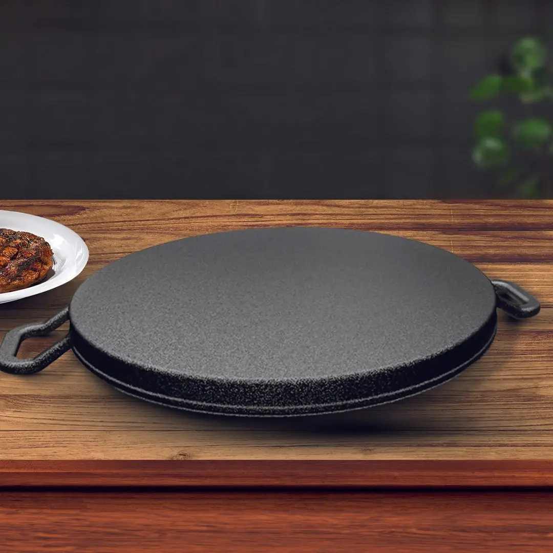 Soga 30cm Ribbed Cast Iron Frying Pan Skillet Coating Steak Sizzle Platter