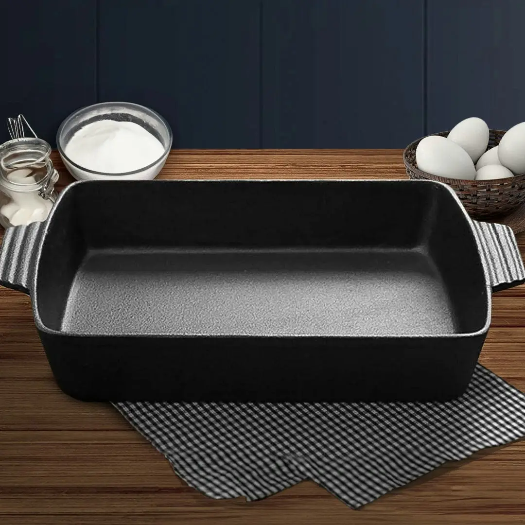 Soga 33cm Cast Iron Rectangle Bread Cake Baking Dish Lasagna Roasting Pan