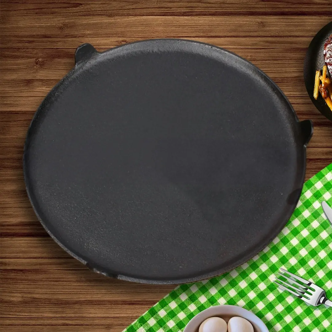 Soga 33CM Reversible Round Cast Iron Crepes Pan Baking Cookie Pancake Pizza Bakeware