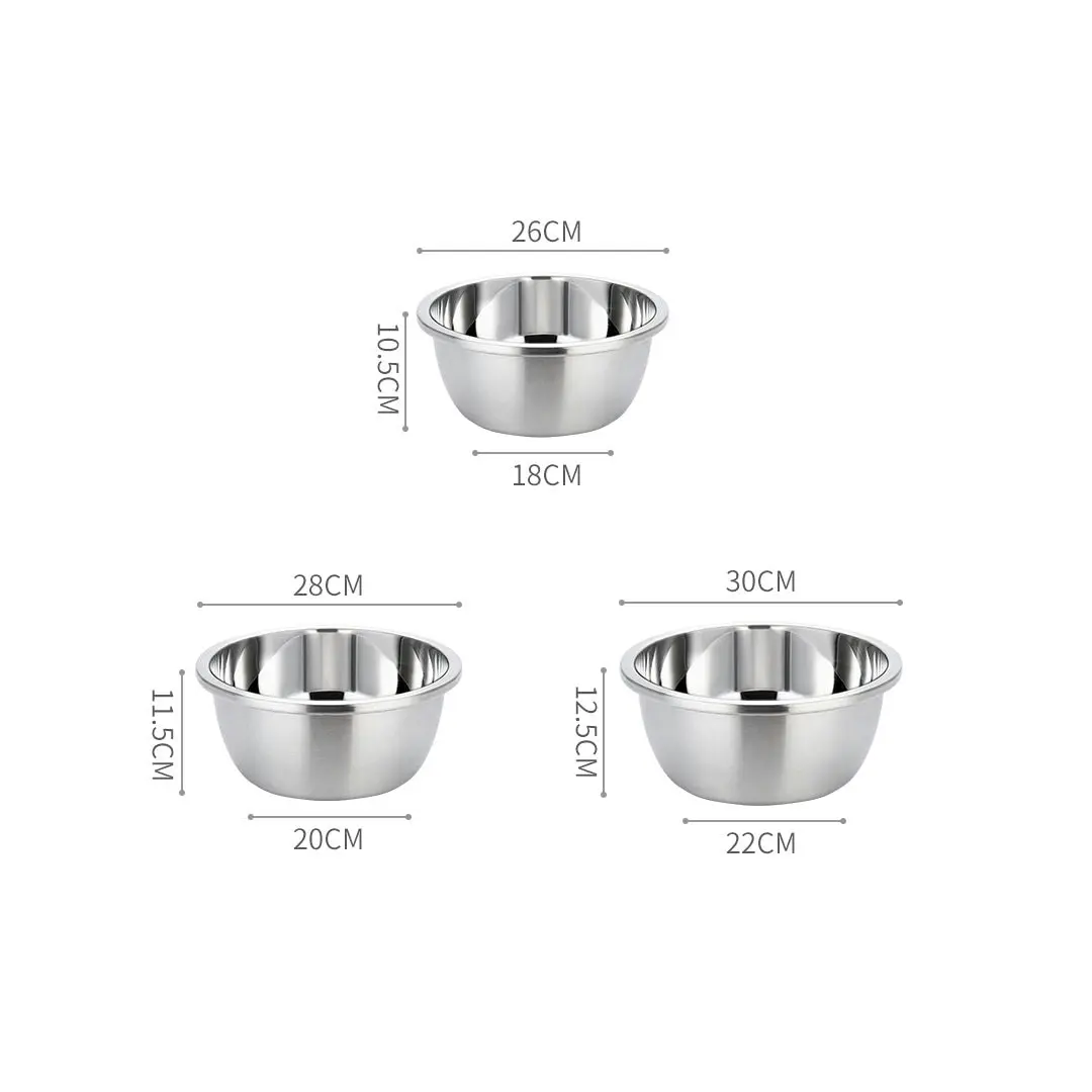 Soga 3Pcs Deepen Polished Stainless Steel Stackable Baking Washing Mixing Bowls Set Food Storage Basin