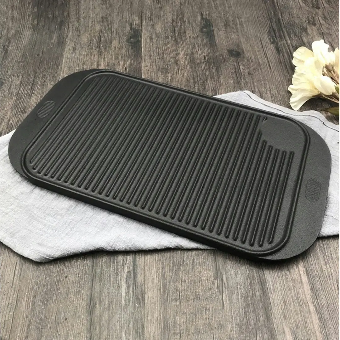 Soga 47cm Cast Iron Ridged Griddle Hot Plate Grill Pan BBQ Stovetop