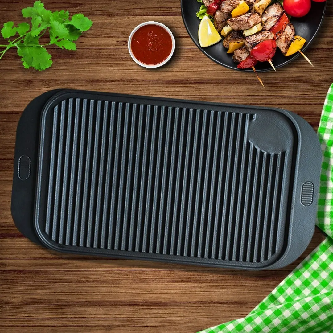 Soga 47cm Cast Iron Ridged Griddle Hot Plate Grill Pan BBQ Stovetop