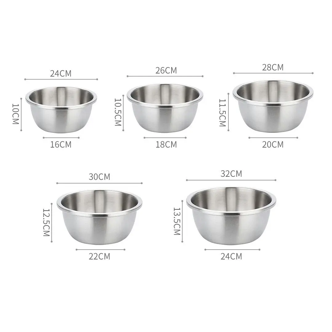 Soga 5Pcs Deepen Matte Stainless Steel Stackable Baking Washing Mixing Bowls Set Food Storage Basin