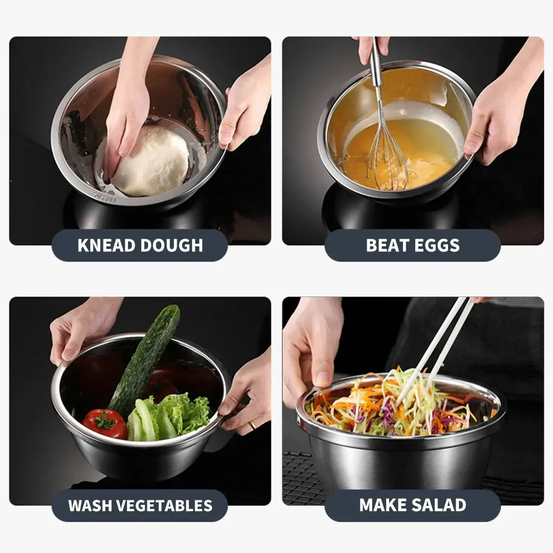 Soga 5Pcs Deepen Matte Stainless Steel Stackable Baking Washing Mixing Bowls Set Food Storage Basin