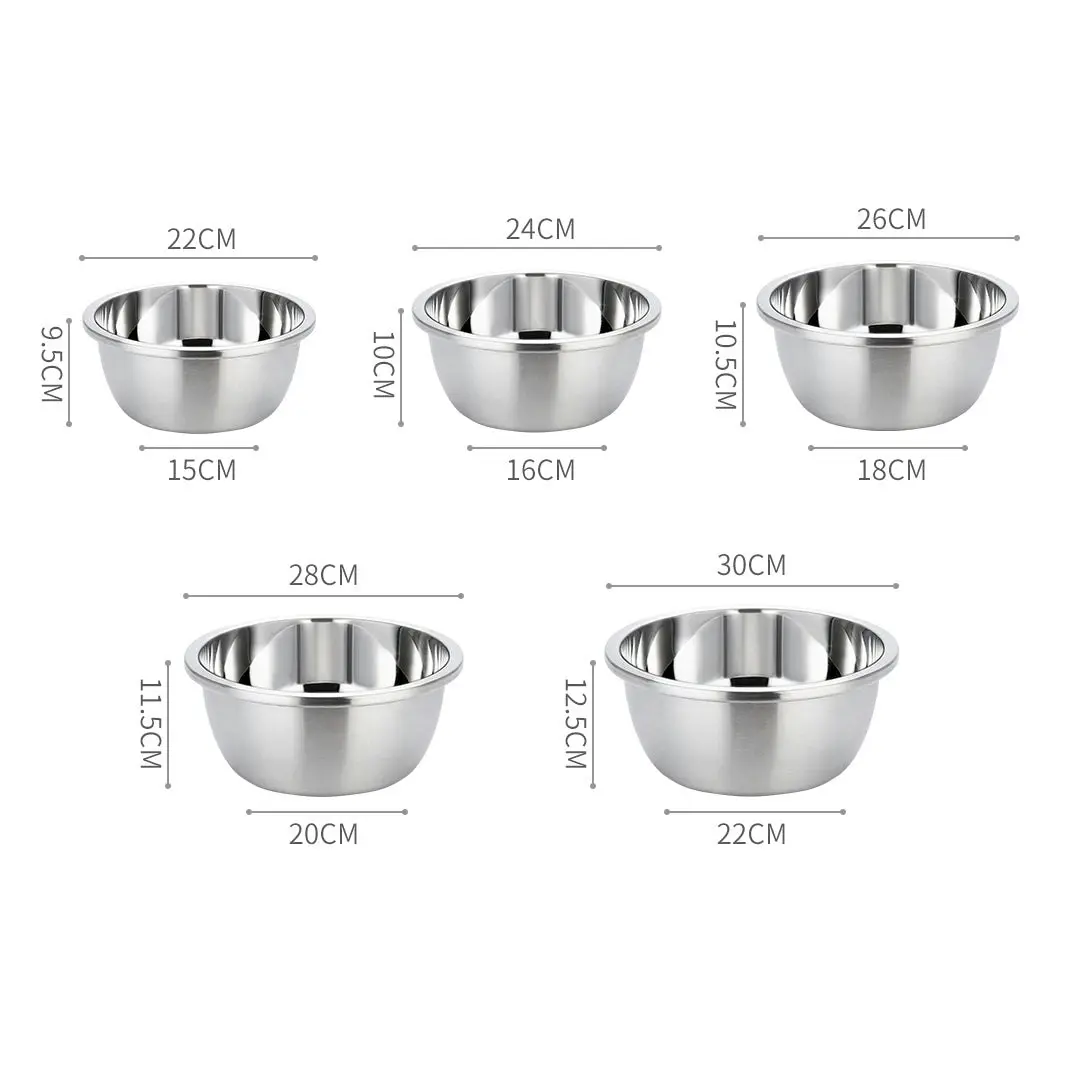 Soga 5Pcs Deepen Polished Stainless Steel Stackable Baking Washing Mixing Bowls Set Food Storage Basin