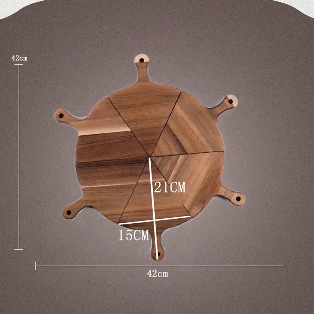 Soga 6 pcs Brown Round Divisible Wood Pizza Server Food Plate Board Pizza Paddle Cutting Board Home Decor