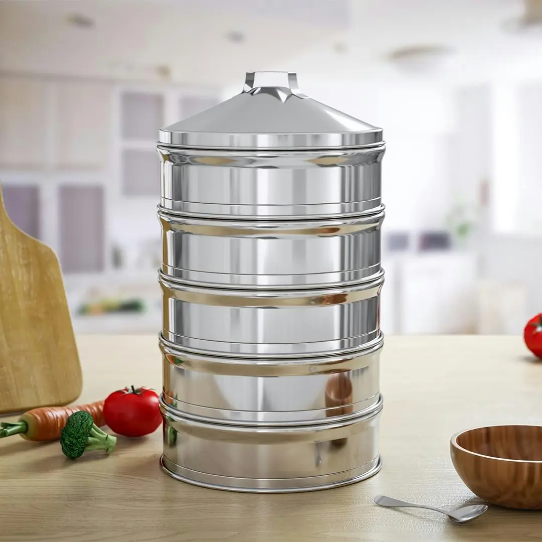 Soga 5 Tier Stainless Steel Steamers With Lid Work inside of Basket Pot Steamers 22cm