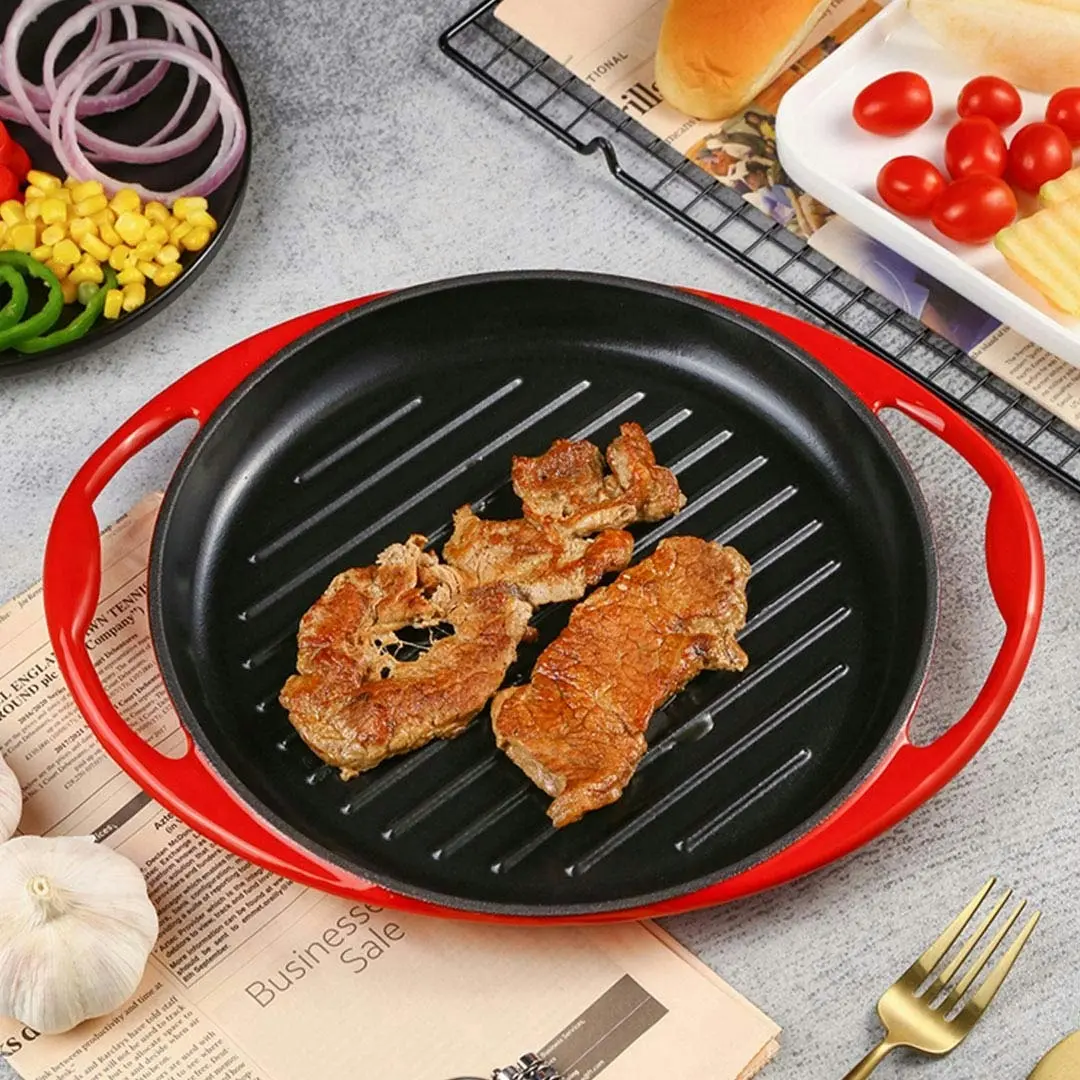 Soga Enamel Porcelain Cast Iron Frying Pan Skillet Non-stick Coating Steak Sizzle Platter 26cm