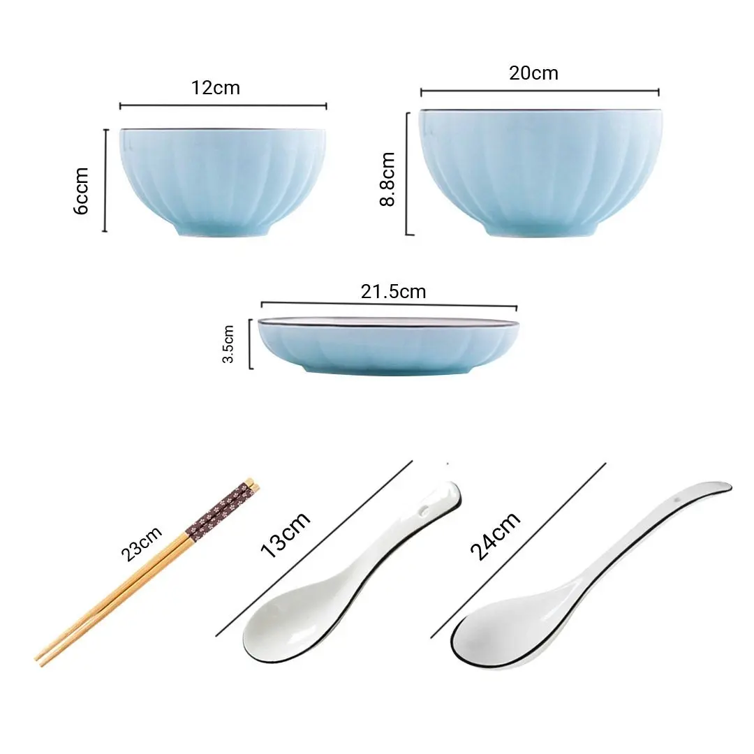 Soga Blue Japanese Style Ceramic Dinnerware Crockery Soup Bowl Plate Server Kitchen Home Decor Set of 7