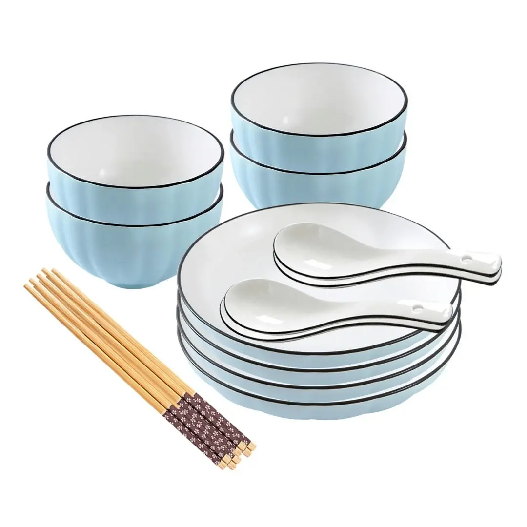 Soga Blue Japanese Style Ceramic Dinnerware Crockery Soup Bowl Plate Server Kitchen Home Decor Set of 8