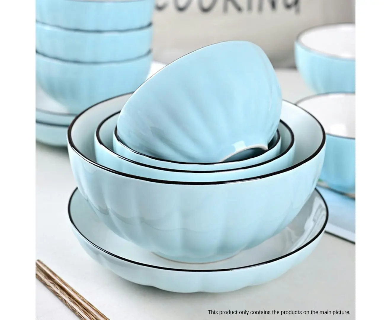 Soga Blue Japanese Style Ceramic Dinnerware Crockery Soup Bowl Plate Server Kitchen Home Decor Set of 9