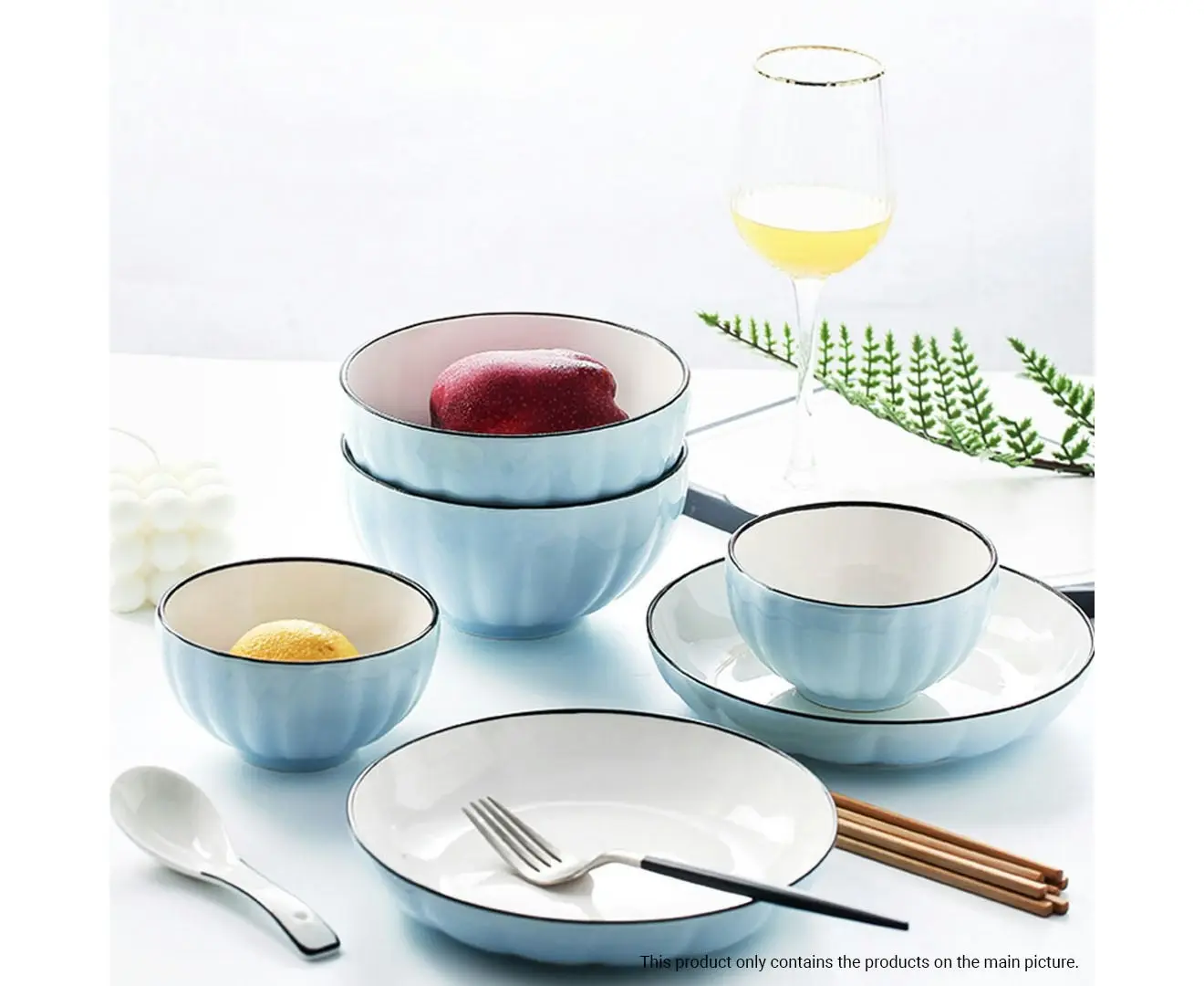 Soga Blue Japanese Style Ceramic Dinnerware Crockery Soup Bowl Plate Server Kitchen Home Decor Set of 9