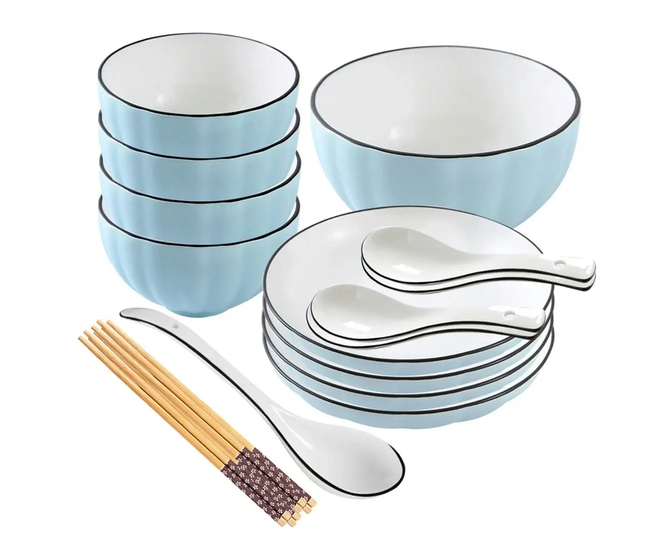 Soga Blue Japanese Style Ceramic Dinnerware Crockery Soup Bowl Plate Server Kitchen Home Decor Set of 9