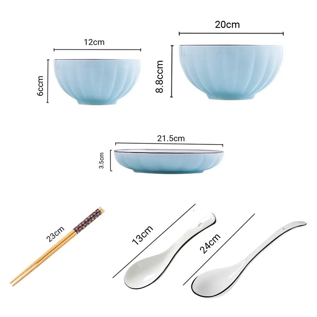 Soga Blue Japanese Style Ceramic Dinnerware Crockery Soup Bowl Plate Server Kitchen Home Decor Set of 9