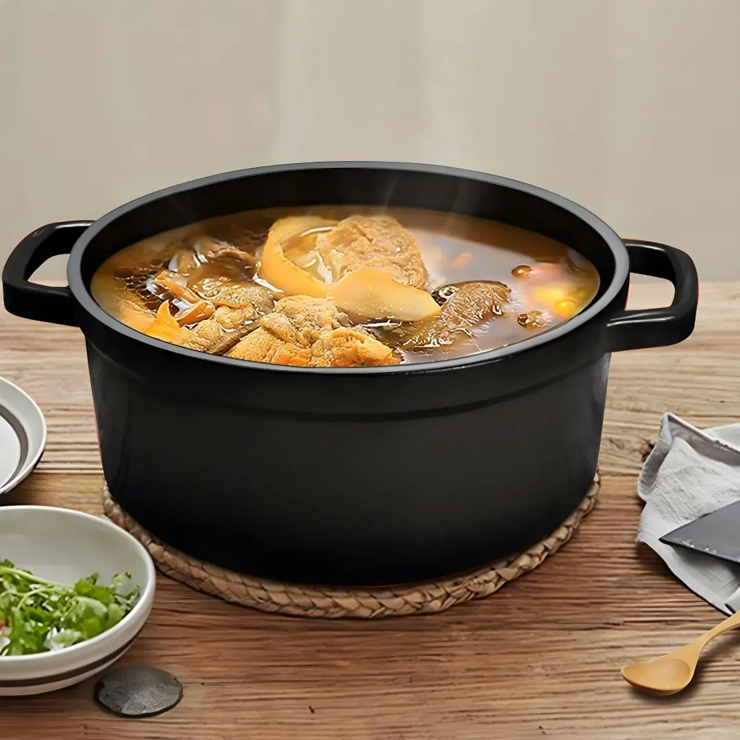 Soga Cast Iron 24cm Stewpot Casserole Stew Cooking Pot With Lid 3.6L Black