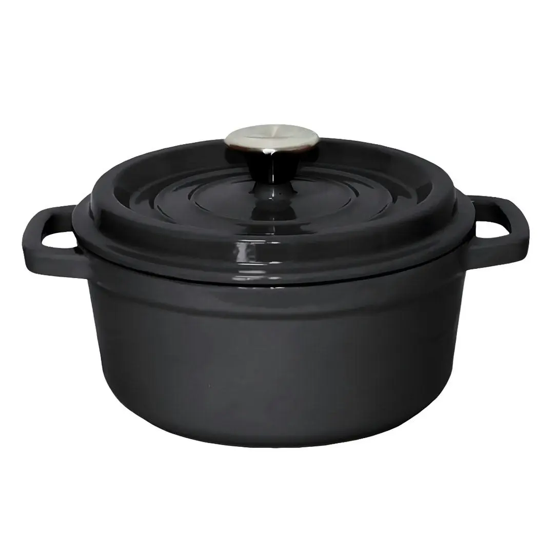 Soga Cast Iron 24cm Stewpot Casserole Stew Cooking Pot With Lid 3.6L Black