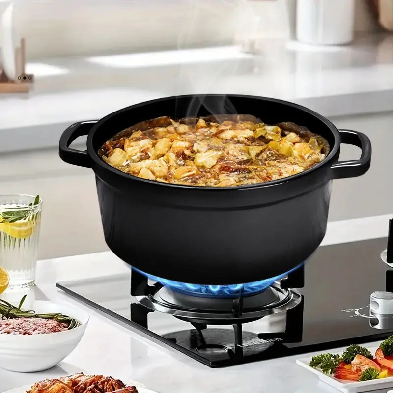 Soga Cast Iron 24cm Stewpot Casserole Stew Cooking Pot With Lid 3.6L Black