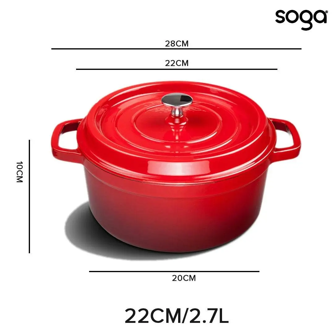 Soga Cast Iron Enamel Porcelain Stewpot Casserole Stew Cooking Pot With Lid 2.7L Red 22cm