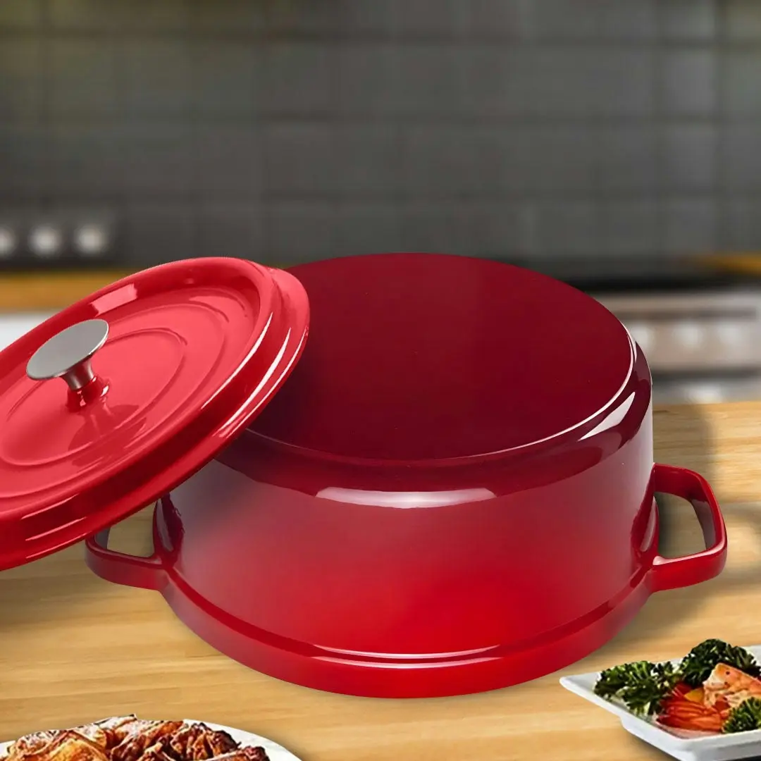 Soga Cast Iron Enamel Porcelain Stewpot Casserole Stew Cooking Pot With Lid 2.7L Red 22cm