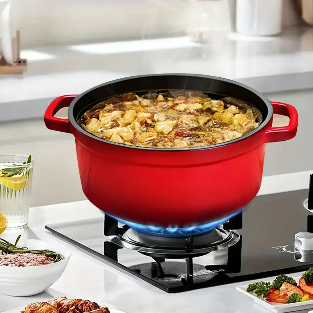 Soga Cast Iron Enamel Porcelain Stewpot Casserole Stew Cooking Pot With Lid 3.6L Red 24cm