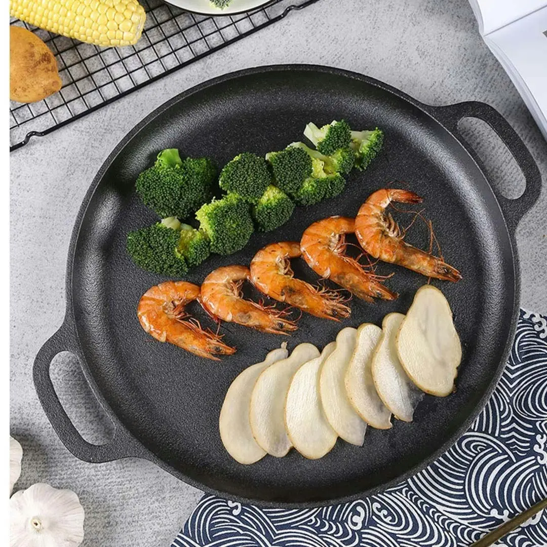 Soga Cast Iron Frying Pan Skillet Coating Steak Sizzle Platter 35cm