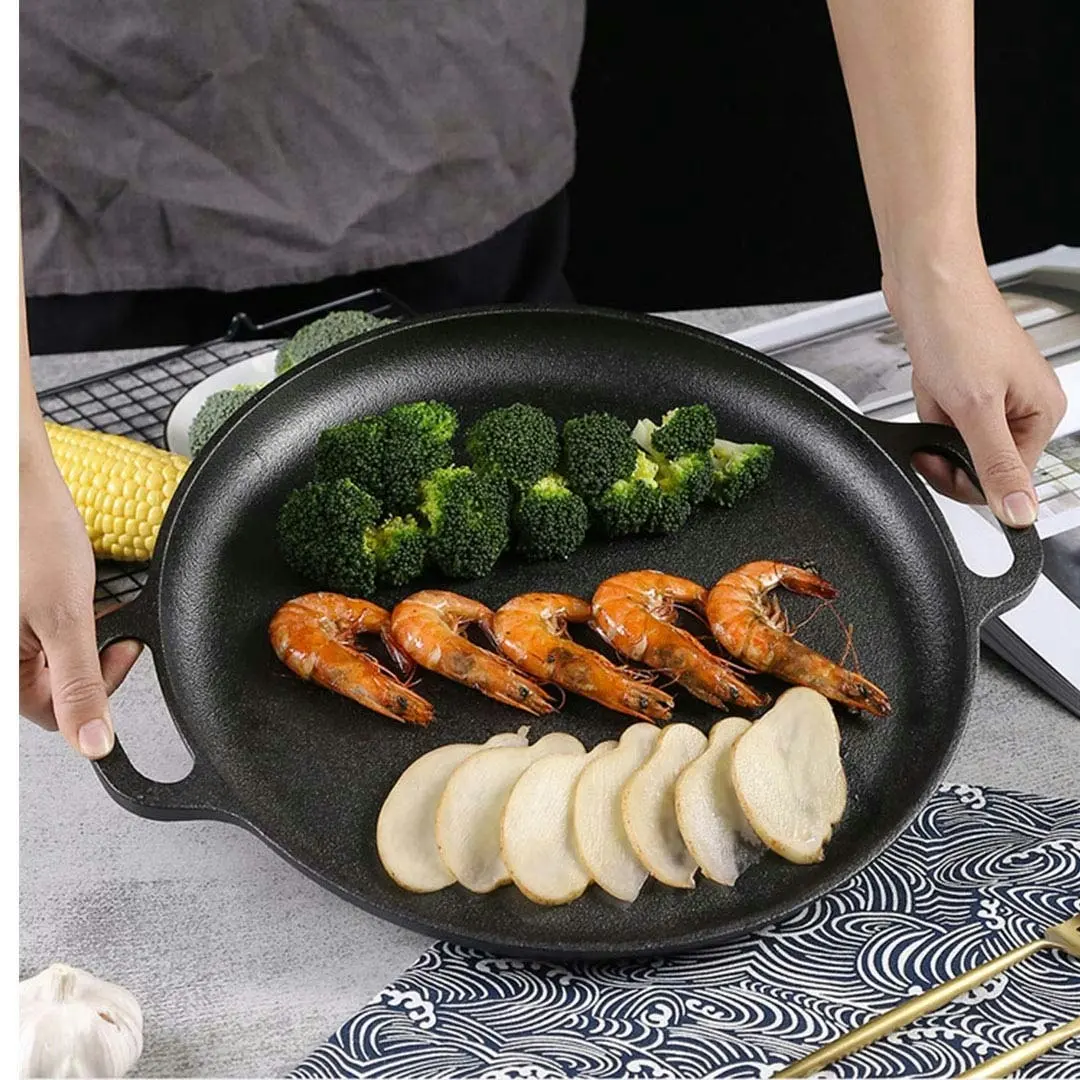 Soga Cast Iron Frying Pan Skillet Coating Steak Sizzle Platter 35cm