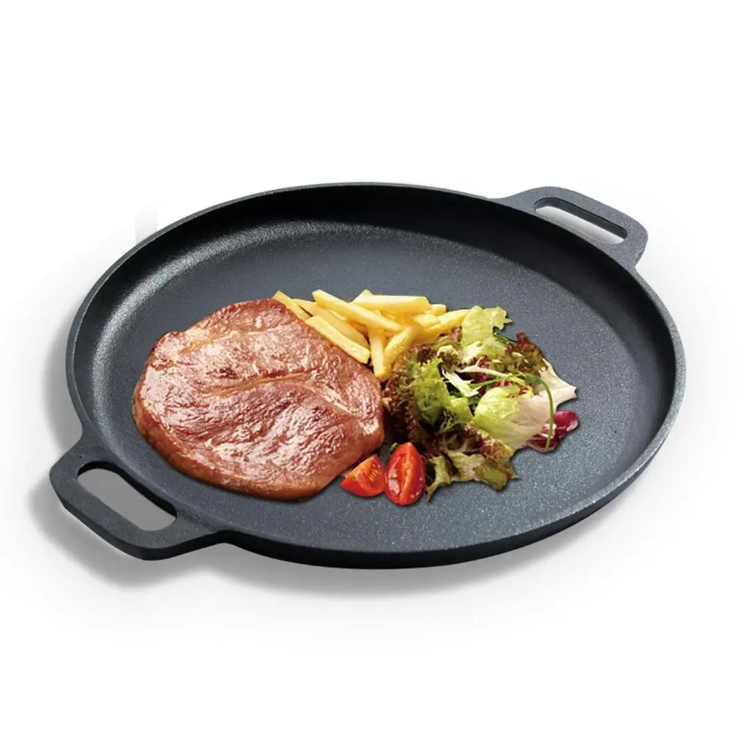 Soga Cast Iron Frying Pan Skillet Coating Steak Sizzle Platter 35cm