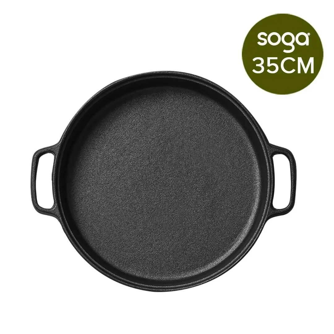 Soga Cast Iron Frying Pan Skillet Coating Steak Sizzle Platter 35cm