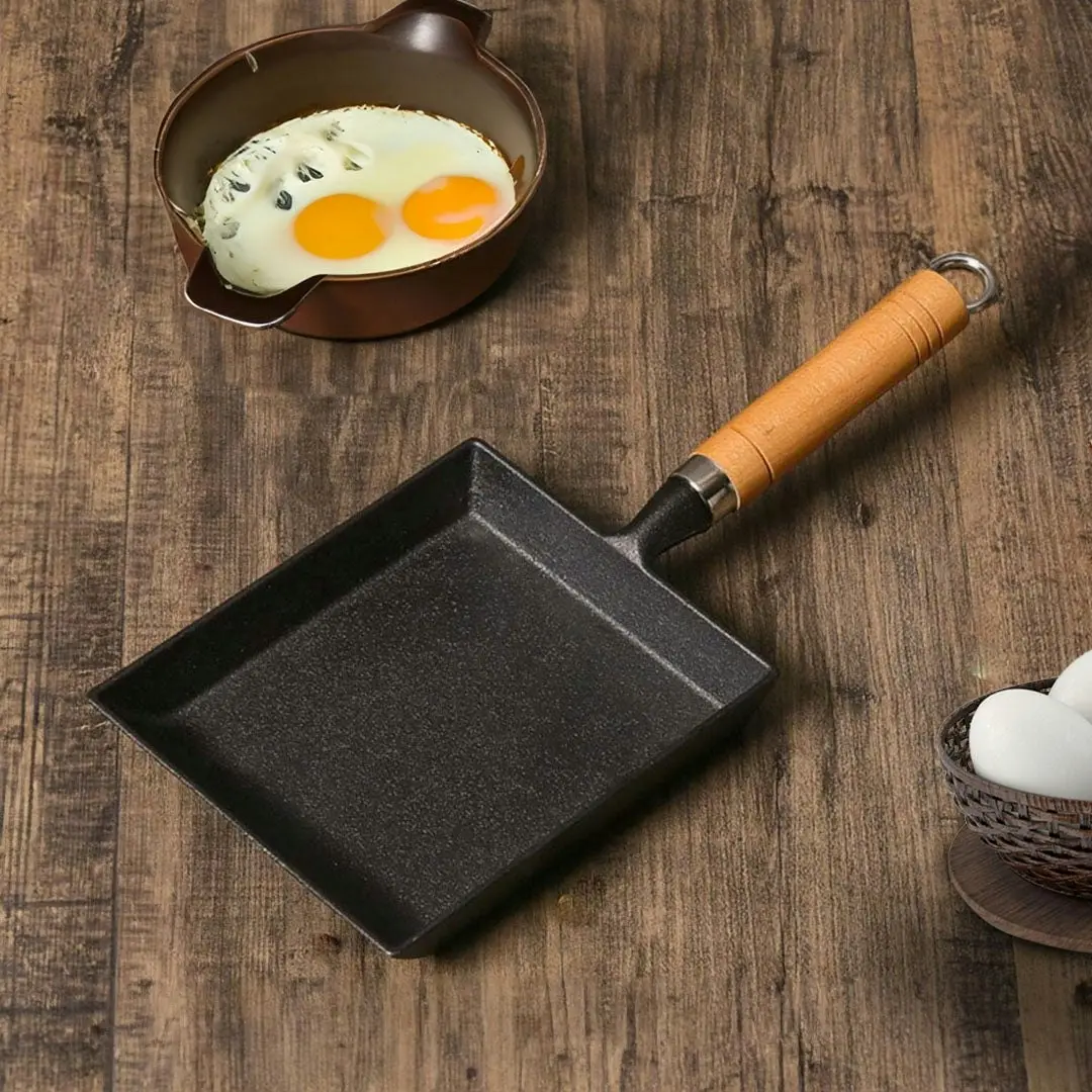 Soga Cast Iron Tamagoyaki Japanese Omelette Egg Frying Skillet Fry Pan Wooden Handle