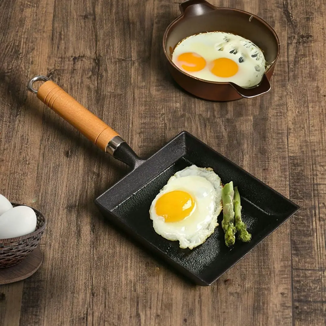 Soga Cast Iron Tamagoyaki Japanese Omelette Egg Frying Skillet Fry Pan Wooden Handle