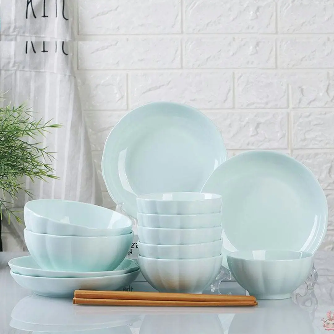 Soga Light Blue Japanese Style Ceramic Dinnerware Crockery Soup Bowl Plate Server Kitchen Home Decor Set of 8