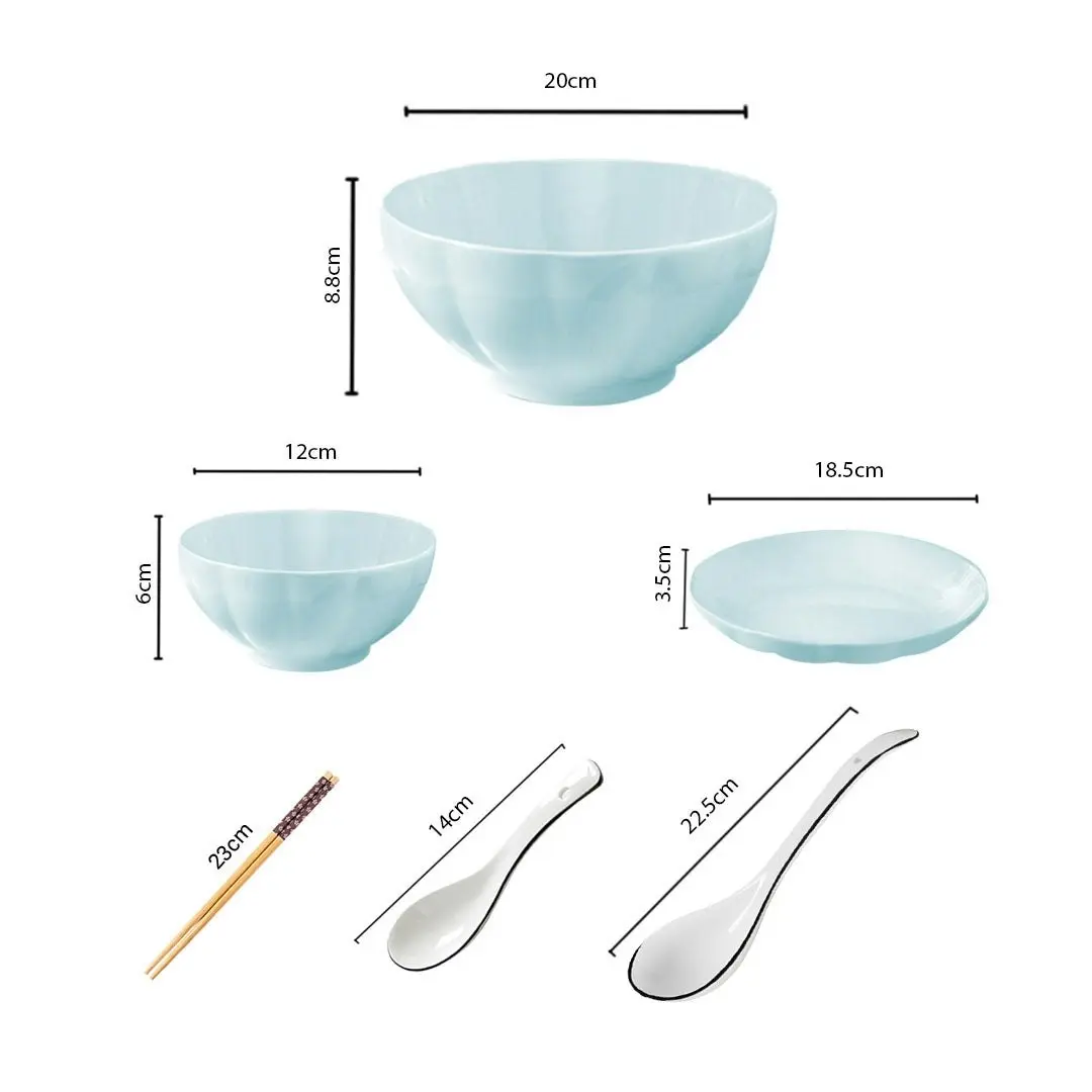 Soga Light Blue Japanese Style Ceramic Dinnerware Crockery Soup Bowl Plate Server Kitchen Home Decor Set of 9