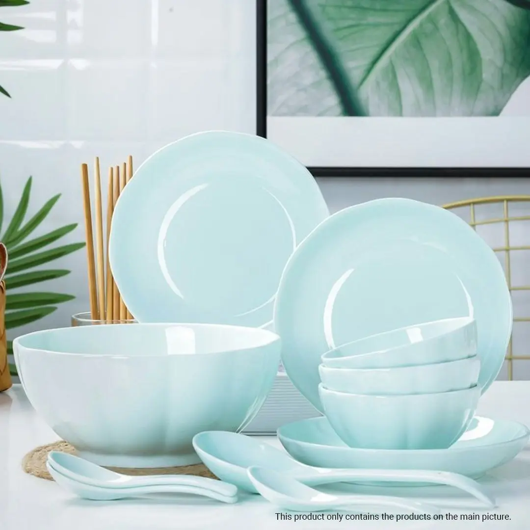 Soga Light Blue Japanese Style Ceramic Dinnerware Crockery Soup Bowl Plate Server Kitchen Home Decor Set of 9