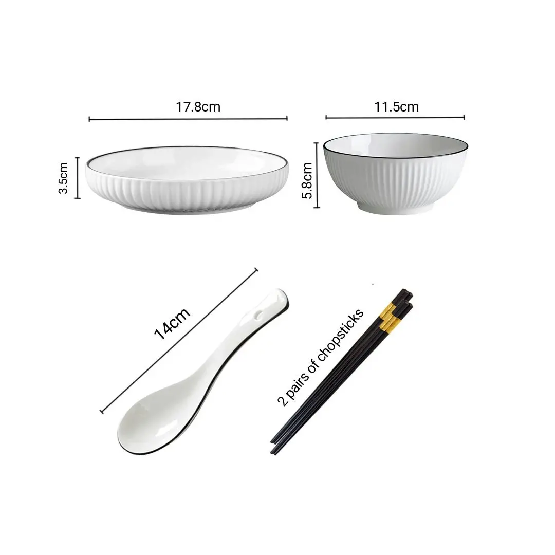 Soga White Japanese Style Ceramic Dinnerware Crockery Soup Bowl Plate Server Kitchen Home Decor Set of 4